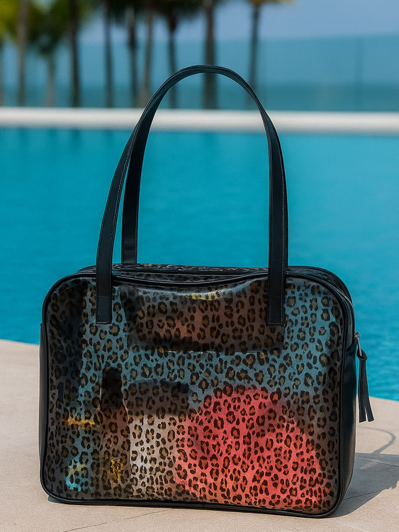 کیف طلقی پلنگی مشکی بزرگ ضد آب استخر ساحل باشگاه