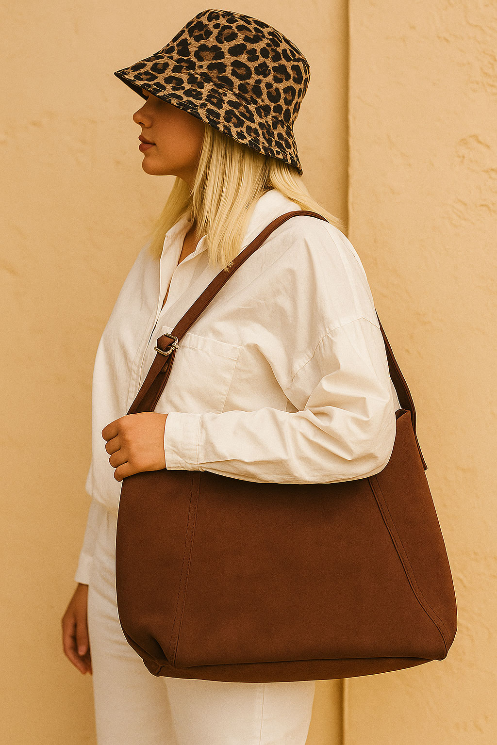 کیف جیر عسلی بزرگ در استایل کژوال