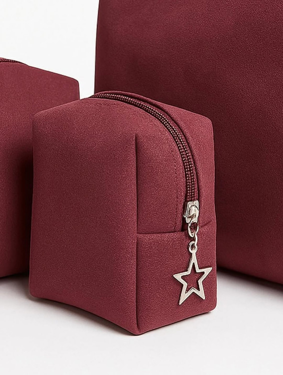 خریدسایز کوچک کیف لوازم آرایش و ارگنایزر جیر زرشکی چری