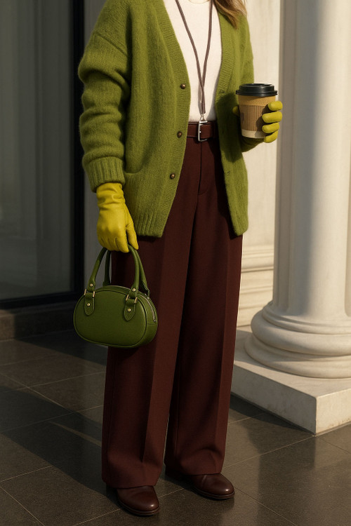 نمای کیف مینی سبز زیتونی در استایل روزمره»