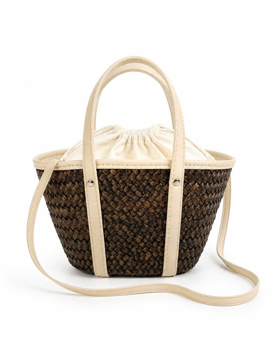 خرید کیف حصیری زنانه کرم قهوه ای