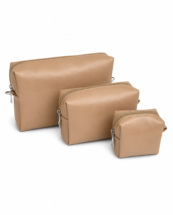 Versatile Cream Leather Storage Bags for Makeup and Travel - Small, Medium, Large